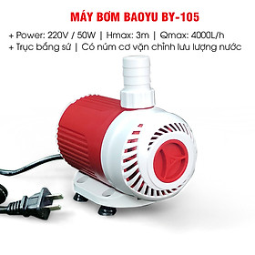 MÁY BƠM HỒ CÁ, NON BỘ BAOYU BY-105 | 50W , Hmax 3m, Qmax 4000L/H, Trục Sứ