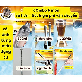 Combo 6 món dụng cụ pha chế cần thiết giá chuẩn cho quầy bar pha chế trà sữa, bartender