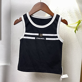 Áo ba lỗ bé gái sành điệu 1-9 tuổi đính đá và phối kẻ vải cotton co giãn thấm hút mồ hôi kiểu dáng thời trang