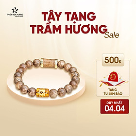 Vòng tay Trầm Hương Tây Tạng khắc chữ Om Mani Padme Hum mix trụ trúc bọc vàng 18K - Trầm Tốc Việt Nam tự nhiên, thơm dịu - Thiên Mộc Hương