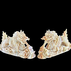 Cặp Rồng Phun Châu Đá Vân Gỗ - Dài 20cm