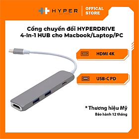 Cổng chuyển HyperDrive 4-in-1 USB-C Hub with 4K HDMI (GN22B) - Hàng chính hãng