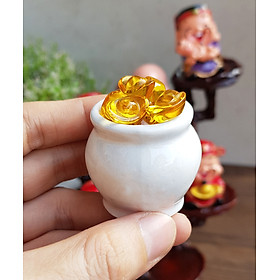 Chum vàng may mắn (gồm 01 chum + 10 thỏi vàng 1.5cm + 7 hạt gốm mèo)