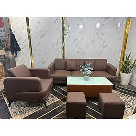 Sofa văn phòng chủ tịch Juno Sofa bao gồm 01 băng dài, 01 ghế đơn kèm bàn và 2 đôn vuông