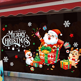 Decal trang trí noel- ông già noel và giỏ quà-QR209073