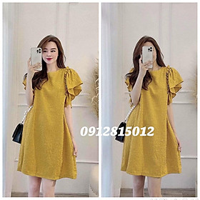Váy bầu công sở - đầm bầu mùa hè mầu vàng chất thô hàn mềm mịn