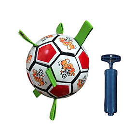 Dog Soccer Ball Toy Indoor Outdoor 6 Inches Dog Tug Toy Puppy Birthday Gifts Red