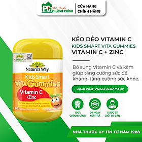 Kẹo Dẻo Kids Smart Vita Gummies Vitamin C + ZinC - Bổ Sung Kẽm & Vitamin C, Hỗ Trợ Tăng Đề Kháng (Chai 60 Viên)