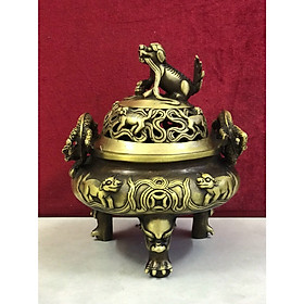 Mua Xông Trầm nắp nghê hai tai rồng bằng đồng cao 15cm