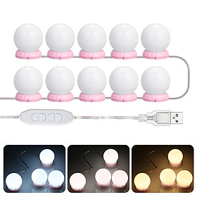 Vanity LEDs Mirror Lights Kit with 10 Bulbs Adjustable 10 Brightness & 3 Lighting Modes USB Mirror String Light for