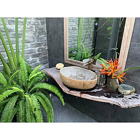Mua Combo Chậu đá tự nhiên  chậu rửa mặt đá  lavabo đá tự nhiên tây bắc  bền bỉ 1000 năm  đẹp  rất Việt Nam ( Chậu + Vòi + bộ xả)
