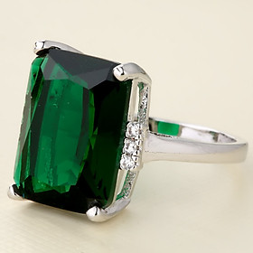 Nhẫn xoàn, Phong cách Âu Mỹ, chất liệu hợp kim tráng Platin, đính đá Zircon, mẫu Luxi green 008, Kèm túi đựng Trang sức Cung Hỷ