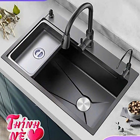 Mua  Cao Cấp  Bồn chậu rửa chén bát 1 hố lớn nano đen dày 3.5 li