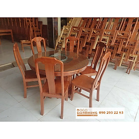 Bộ bàn ăn tròn gỗ sồi 6 ghế màu cánh gián MS 6.5