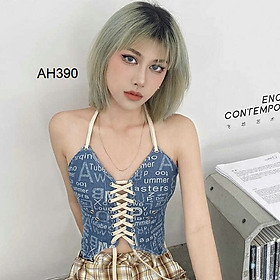 Áo hai dây đan dây in chữ Mã: AH390