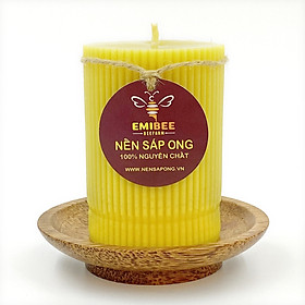 Nến Sáp Ong 79 Giờ Kèm Dĩa Gỗ Dừa 10cm : Khử Mùi Hôi Phòng, Làm Sạch Không Khí, Thơm Nhẹ Mùi Mật Ong - HÀNG CHÍNH HÃNG