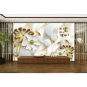 Mua Tranh dán tường Hoa 3D trang trí phòng - vải lụa phủ kim sa