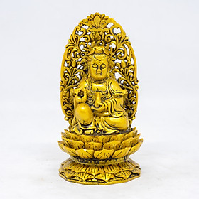 Tượng Phật Bà Quan Âm ngồi tòa sen bằng đá màu vàng cao 11cm