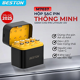 Sạc pin Beston AA AAA M7037 1.5V dùng cho pin 2A 3A 8 khe, cổng USB-C, sạc nhanh tự ngắt thông minh