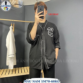 Áo khoác sơ mi tay ngắn unisex form rộng jacket nam nữ logo in cao cấp ulzzang streetstyle hottrend rẻ đẹp - Thỏ Đen < 60kg