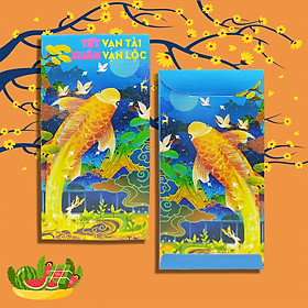 10 Bao Lì Xì Tết Họa Tiết Cá Chép Vượt Vũ Môn - Giấy C150 bóng
