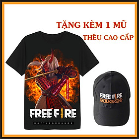 Combo Áo + nón Áo thun màu đen in hình Quỷ kiếm Game Free Fire tặng 1 nón lưỡi chai Free Fire chất liệu kaki thêu sắc nét