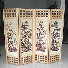 Mua bình phong khung gỗ nền mành tứ quý màu sáng