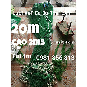 Lưới vét cá - Lưới quét cá dù Thái mắt 4cm dài 20m cao 2m5 túi 4m chất lượng