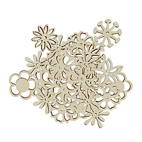 100pcs Wooden Flower Pieces Chips 30mm DIY Scrapbooking Tags Embellishments