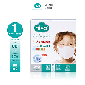 Khẩu Trang 3D Trẻ Em Niva Hộp 15 Cái Cấu Trúc 3 Lớp Ngăn Bụi Mịn Kháng Khuẩn Hàng Chính Hãng Cao Cấp Cho Bé Từ 1-6 Tuổi