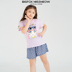 Bộ quần áo bé gái Bigfox Miss Meow mùa hè size đại kiểu áo cotton mix short linen dáng Hàn 3,6,9,11 tuổi 30kg 40kg 1949 - BỘ BG TÍM KÍNH MEOW - 95cm,  11 - 13kg (3)