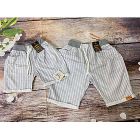 Quần Bé Trai Size 8,5-18Kg, 9 Tháng Đến 4 Tuổi Xám Sọc Trắng Có 2 Túi, Quần Short, Quần Jean Đùi Thun Co Giãn