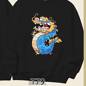 Áo Sweater cặp đôi Hổ Rồng dễ thương Mr.Buffalo - Áo rồng T79 - Đen, Áo rồng T79 - Đen