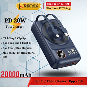 Mua (Tặng Kèm Vòng Từ Tính) - Pin sạc dự phòng không dây kèm cáp 20000mAh 22.5W Remax RPP-519 - Hàng Chính Hãng Remax