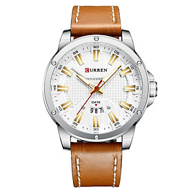 Đồng hồ Quartz Dây đeo bằng da Hiển thị thời gian & Lịch chống thấm nước 3ATM-Màu Bạc