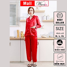 Đồ bộ mặc nhà pijama nữ WANNABE BDS44 đồ bộ quần dài phối áo tay dài trang trí hai túi bo tròn xinh xắn nữ tính quý phái