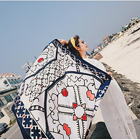 Khăn choàng thổ cẩm đi biển - chống nắng thời trang Vintage Châu Âu mẫu mới SKC10