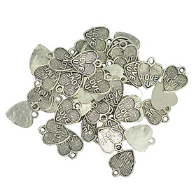 100 pcs I LOVE U Heart Charms Pendants DIY Jewelry Making Antique Silver