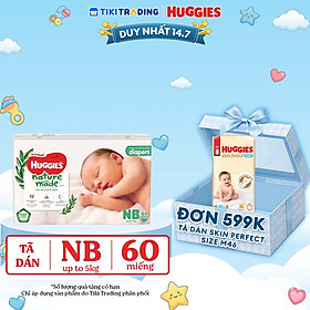 Tã Dán Siêu Cao Cấp Huggies Platinum Naturemade NB60 (60 Miếng)