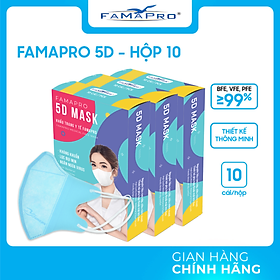 [HỘP - FAMAPRO 5D MASK] Khẩu trang y tế kháng khuẩn 3 lớp Famapro 5D Mask (10 cái/ hộp)