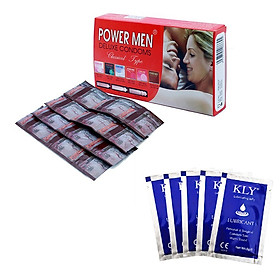 Bao Cao Su Powermen Gia Đình Mỏng Trơn 12 Cái và 5 Gói Gel Bôi Trơn KLY 5ml