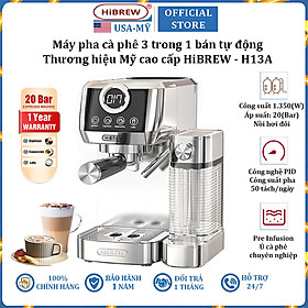 Máy pha cà phê Espresso bán tự động Espresso, Latte, Cappuccino thương hiệu HiBREW H13A - Hàng Chính Hãng
