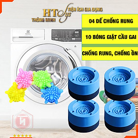 Mua Combo 04 Đế chống rung máy giặt + 10 Bóng giặt cầu gai quần áo HT SYS
