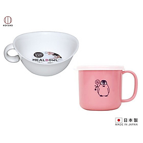 Combo 01 Bát ăn cho bé có quai cầm Kokubo Meal Bowl φ15cm + 01 Cốc nhựa uống nước Nakaya 200ml có nắp silicon mềm - Made in Japan
