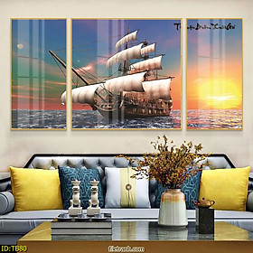 Tranh Canvas Thuận Buồm Xuôi Gió Phong Thủy Tài Lộc - Bộ 3 Bức Decor Phòng Khách Đẹp