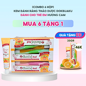 [COMBO 6 HỘP] Kem đánh răng thảo dược Dokbuaku cho em bé vị cam chống sâu răng - 35g