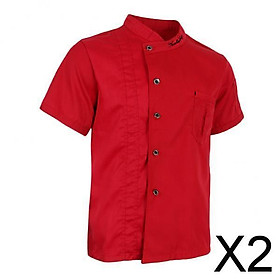 2xUnisex Chef Jackets Coat Short Sleeves Shirt Kitchen Uniforms 3XL Red