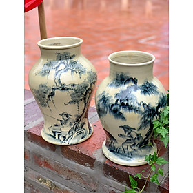 Mua BÌNH HOA VẼ LÃO VỌNG CÂU CÁ VÀ TRÚC MEN RẠN GIẢ CỔ H35CM.