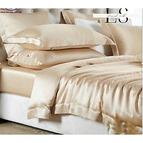 Trọn Bộ Chăn Ga Gối Phi Lụa Lavish Silk Cao Cấp Mát Lạnh Hàng Loại 1 Không Nối Vải -Vàng Kem