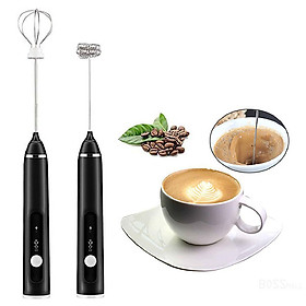 Máy đánh cafe điện tạo bọt làm capuchino với 3 tốc độ, que đánh bằng inox, tay cầm bằng nhựa - Que đánh cafe mini cổng sạc USB - Hàng loại 1